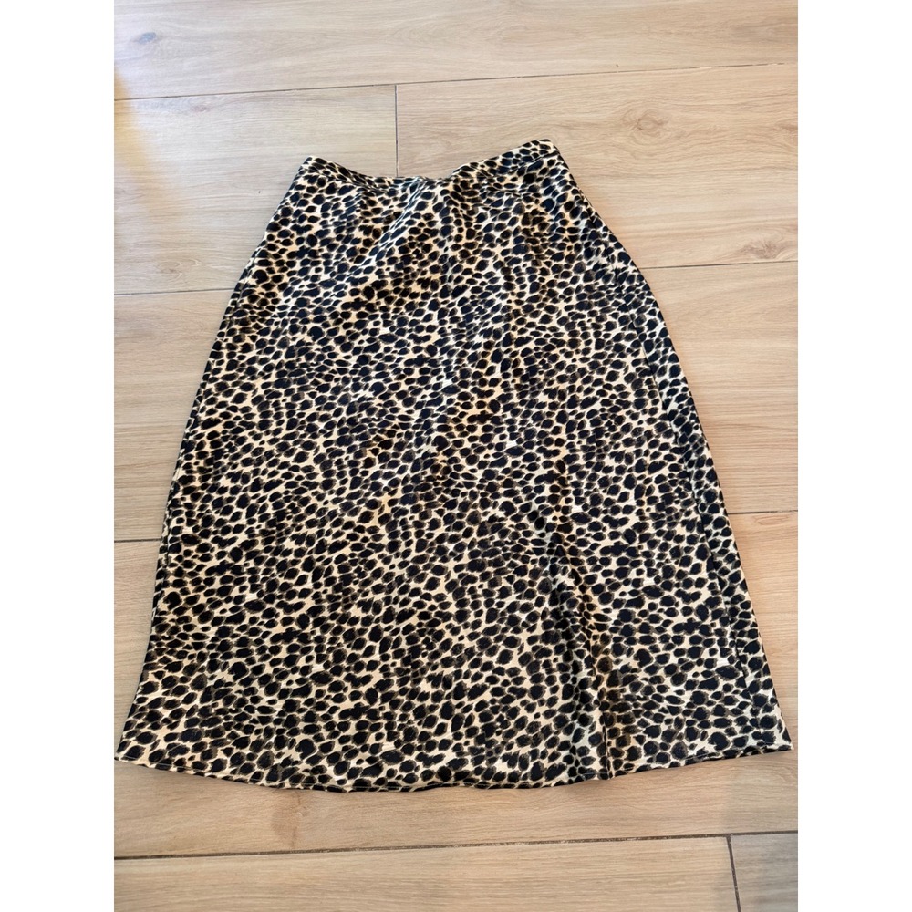 J.Crew Womens Leopard Print Midi Skirt Elastic Waist Animal Cheetah Brown XS